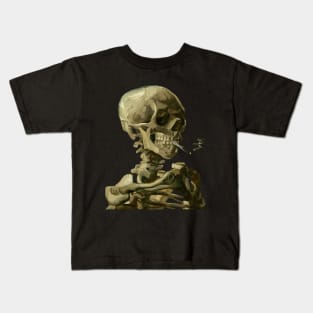 Skull of a Skeleton with Burning Cigarette Kids T-Shirt